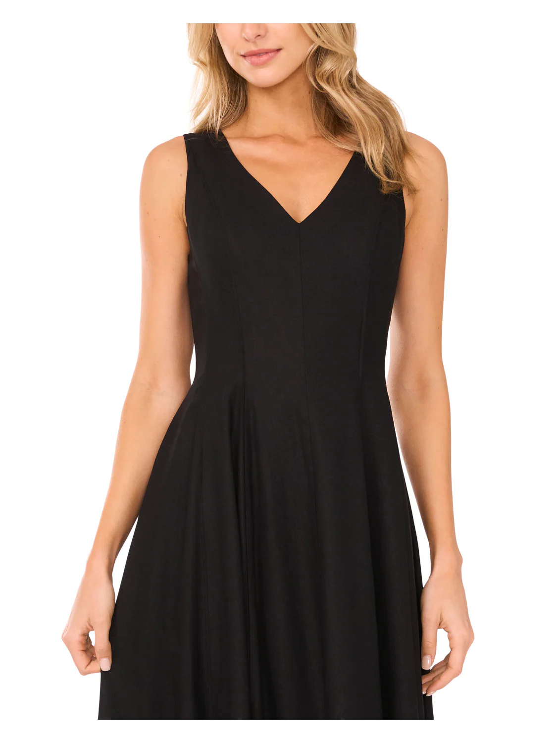 SLEEVELESS V-NECK PLEATED MAXI DRESS | BLACK - Image 5