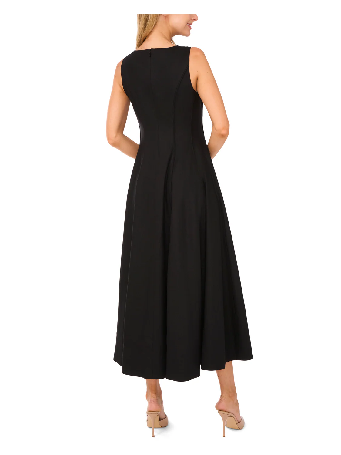 SLEEVELESS V-NECK PLEATED MAXI DRESS | BLACK - Image 6