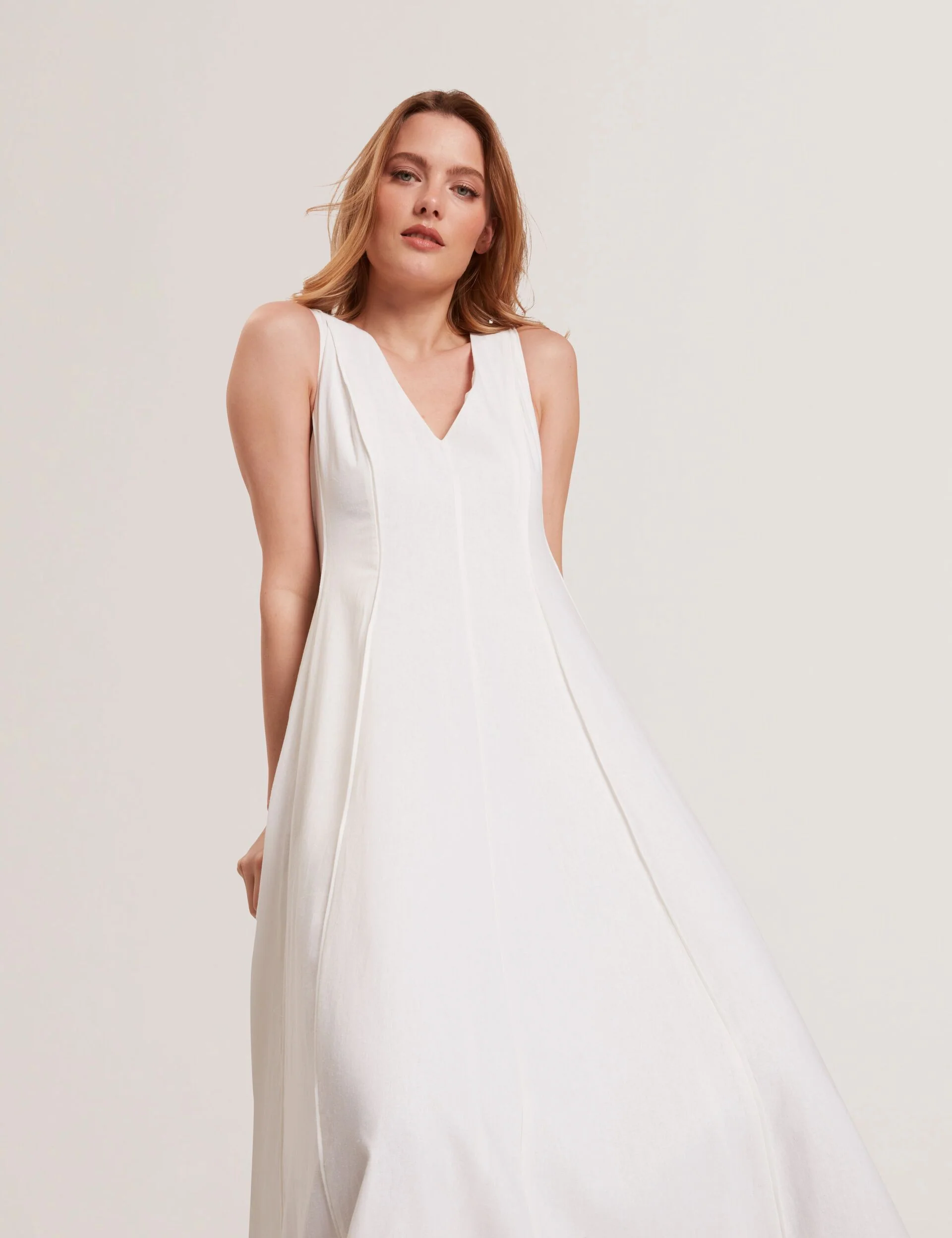 SLEEVELESS V-NECK PLEATED MAXI DRESS | WHITE - Image 7