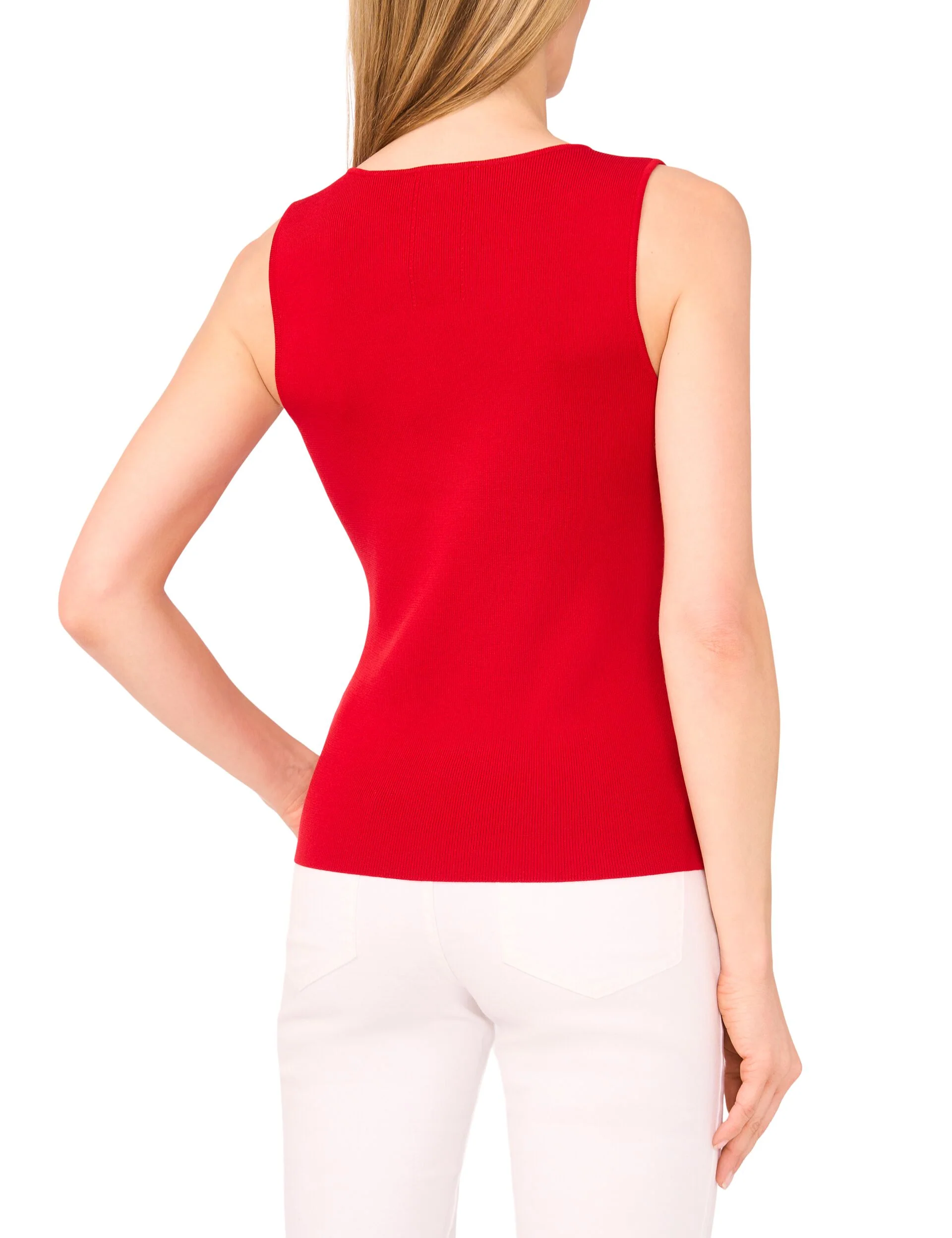 SLEEVELESS V-NECK TOP | RED - Image 3