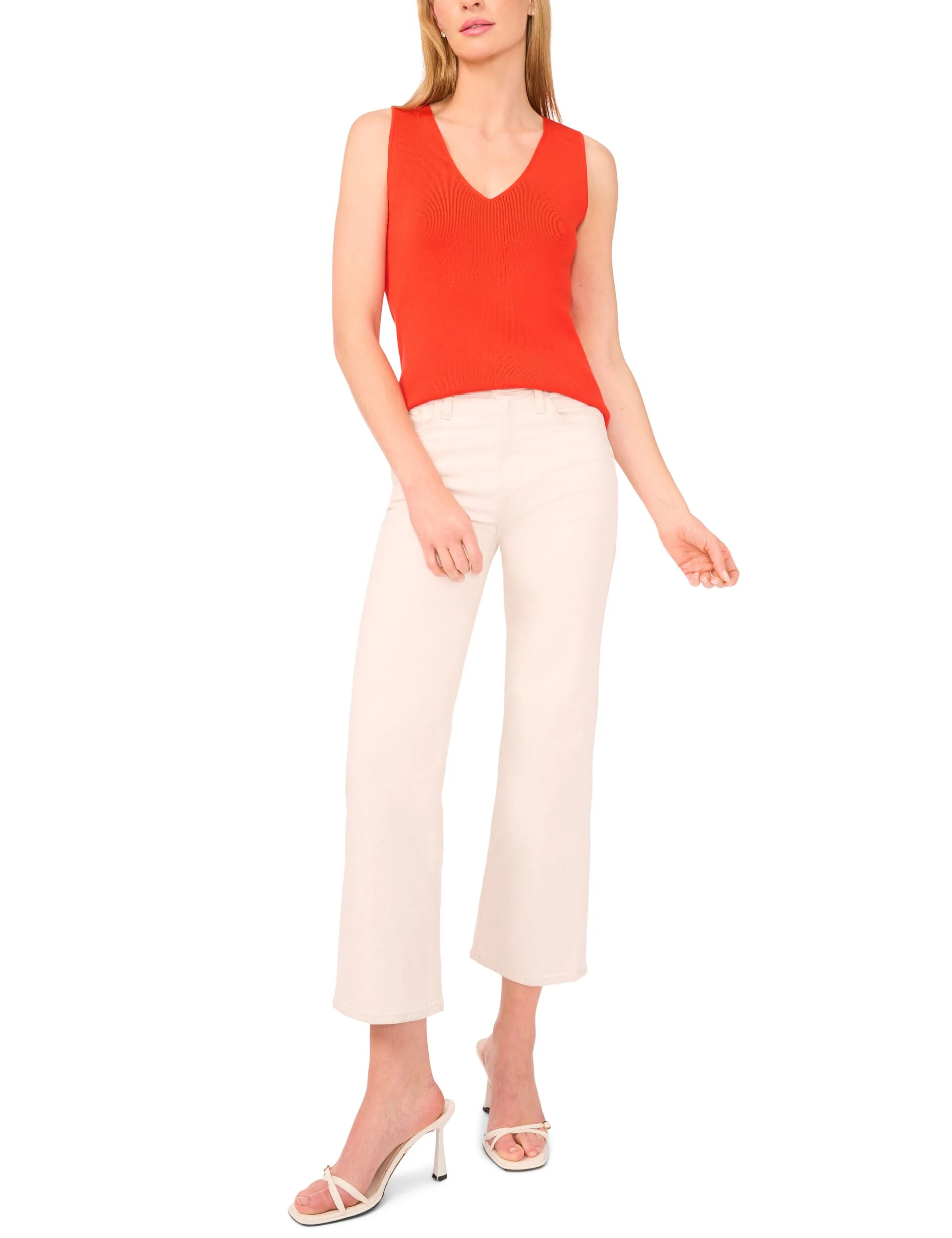 SLEEVELESS V-NECK TOP | ORANGE - Image 2