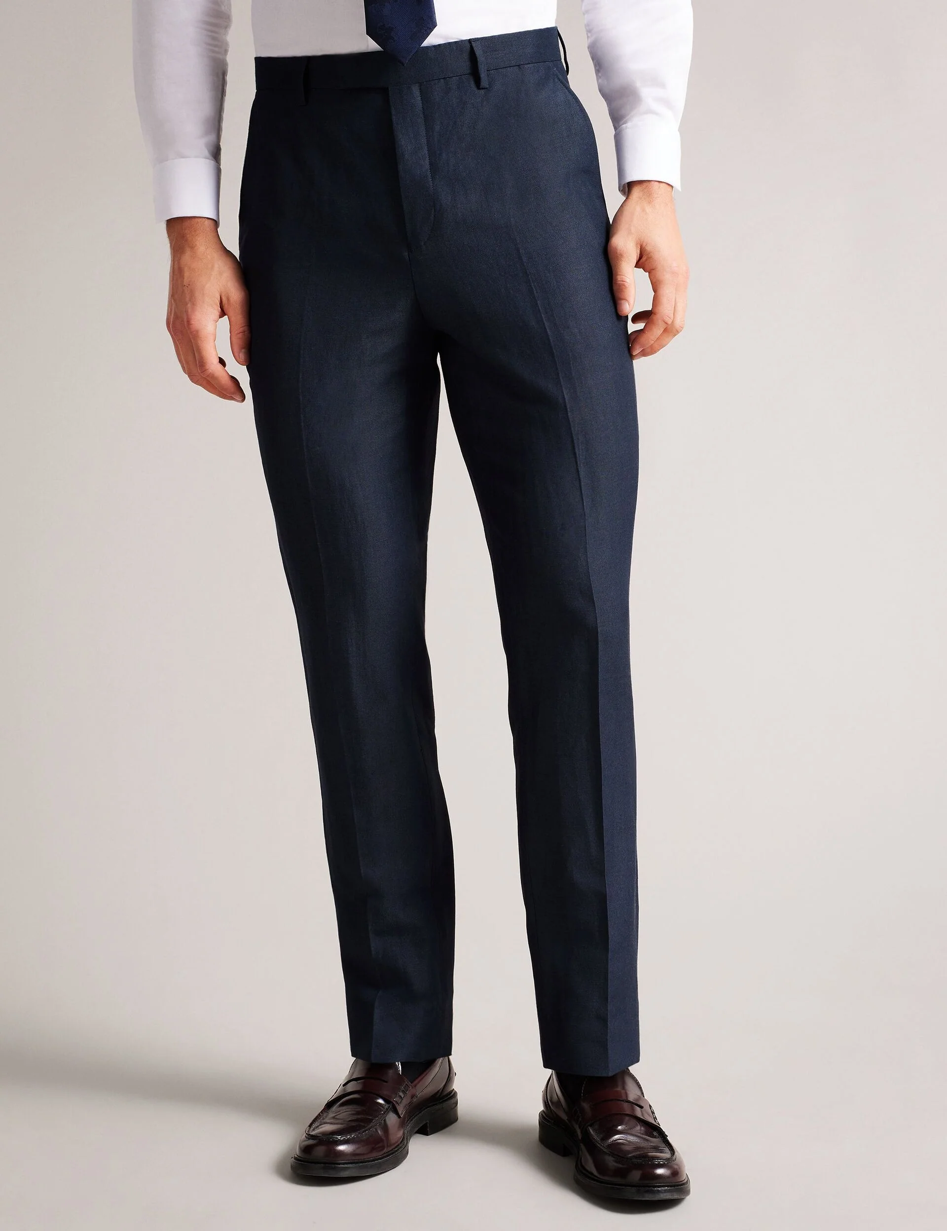 SLIM FIT WOOL LINEN TROUSER | NAVY - Image 2