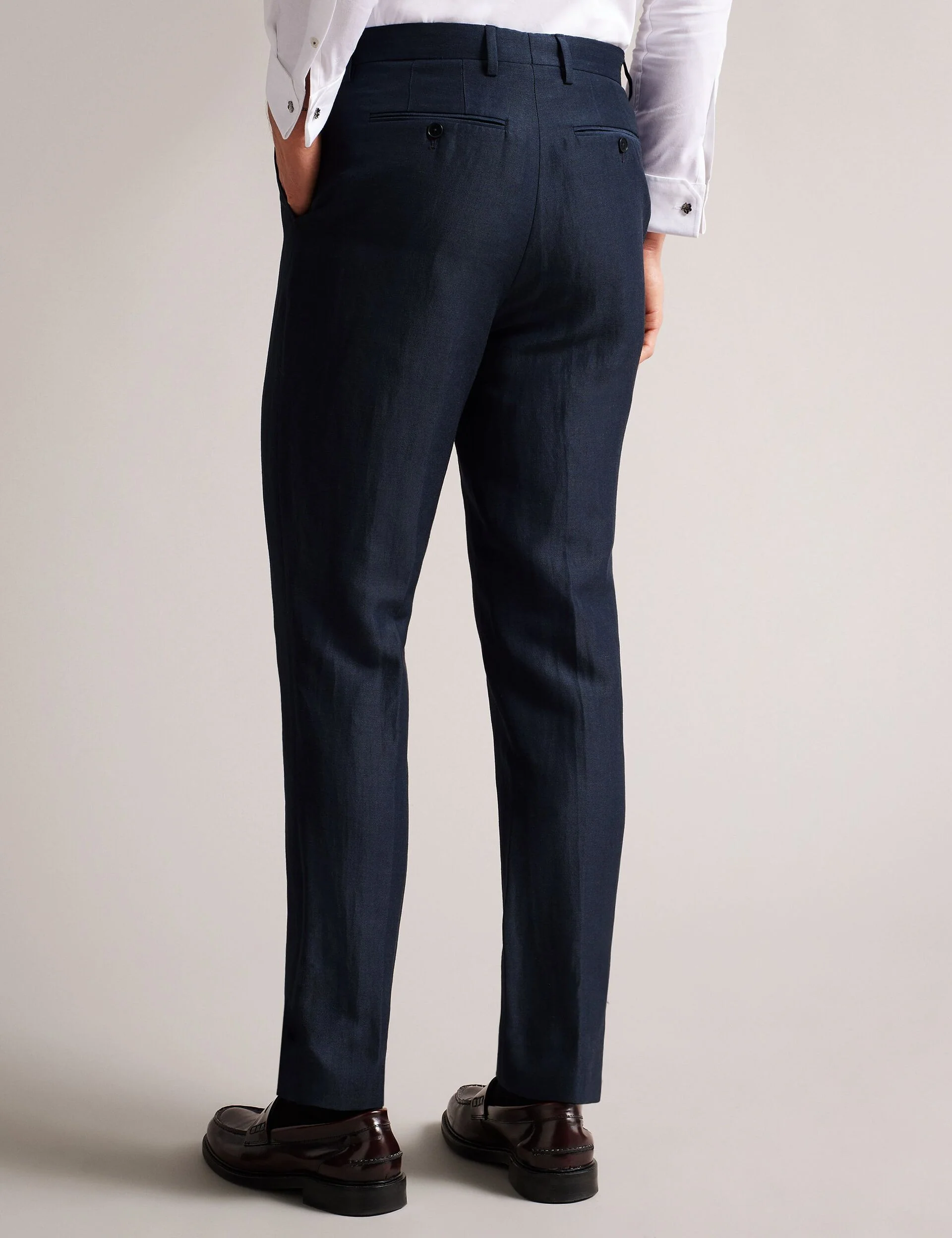 SLIM FIT WOOL LINEN TROUSER | NAVY - Image 4