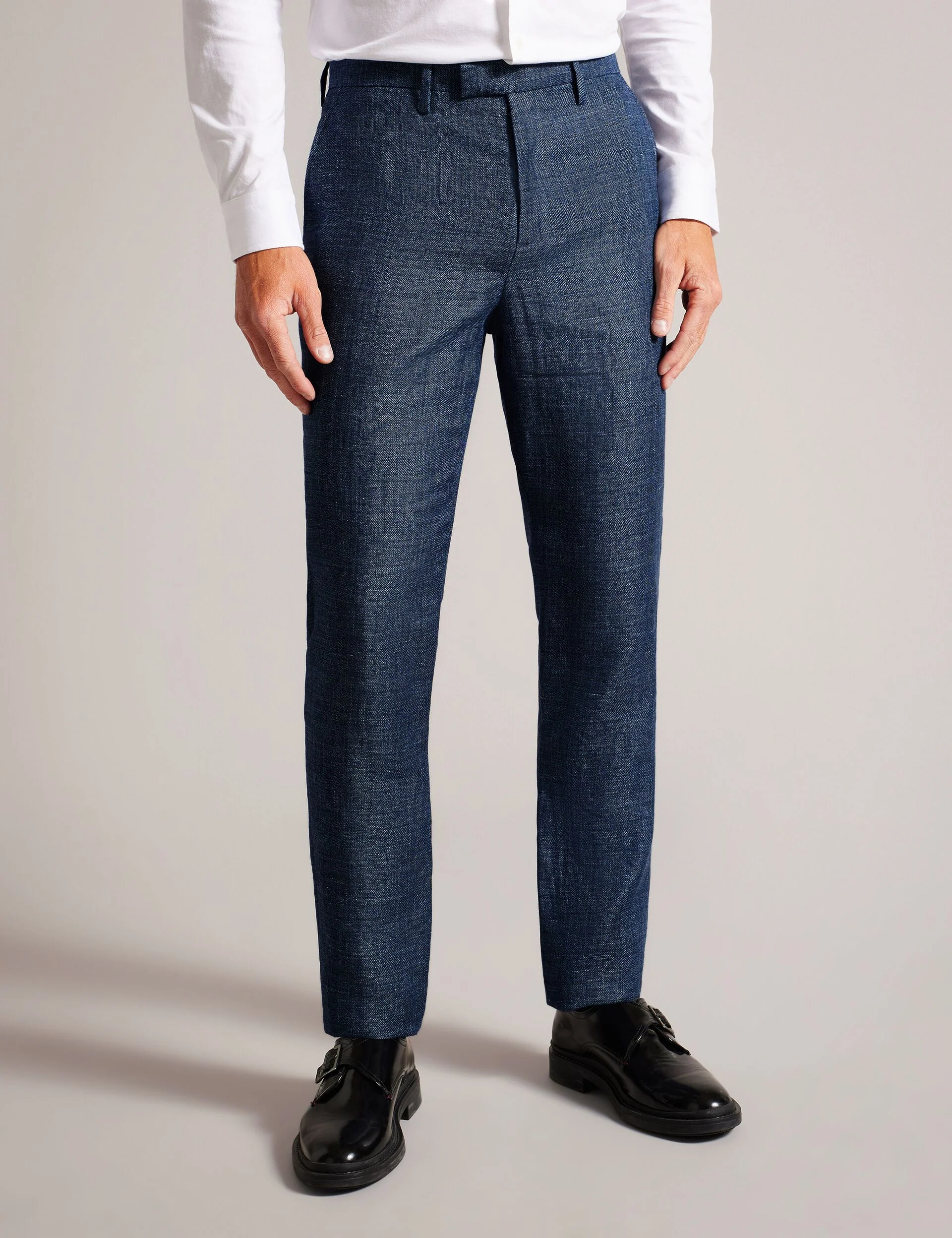 SLIM LINEN WOOL TROUSERS | NAVY - Image 2