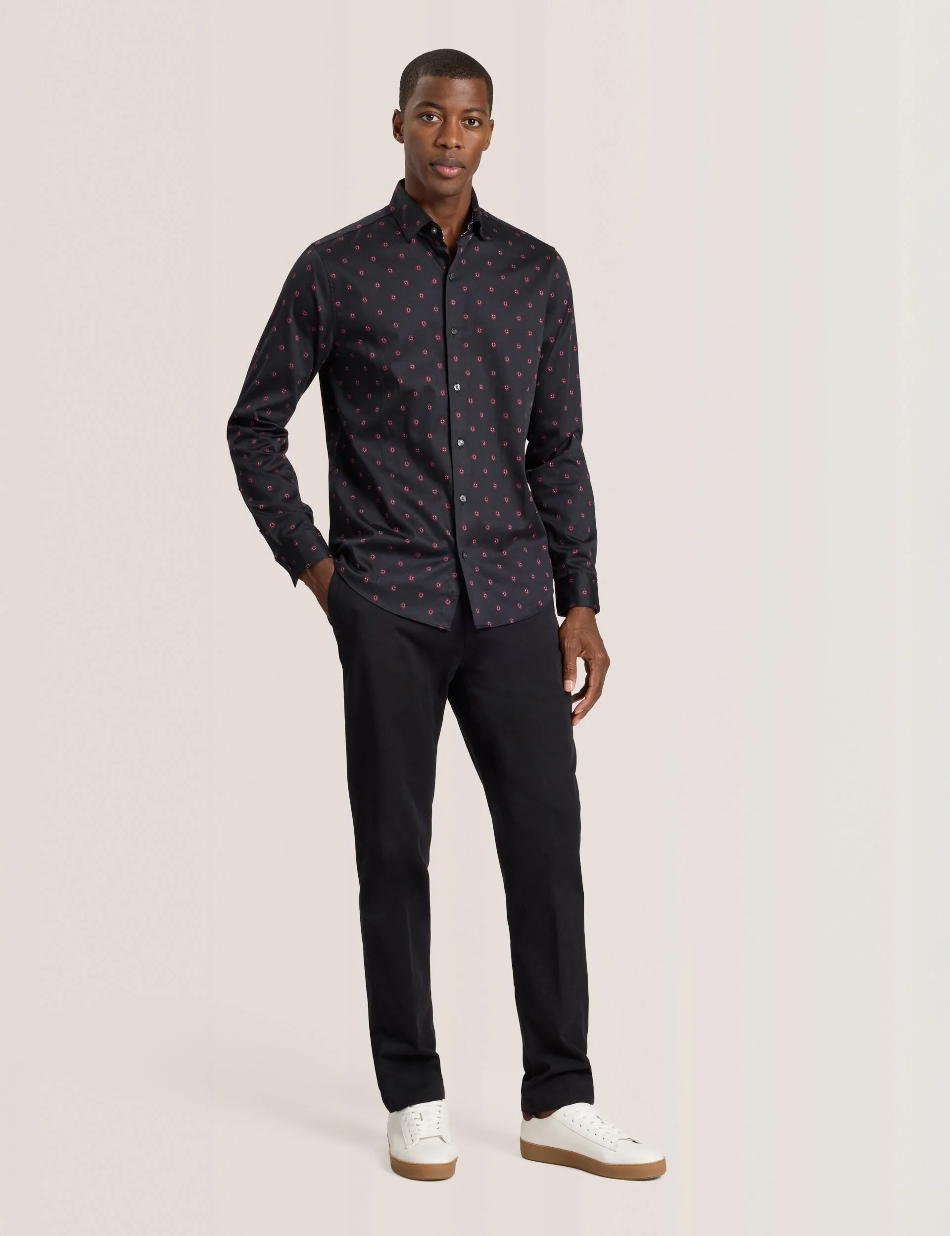 SOREN LONG SLEEVE DAISY PRINT SHIRT | BLACK - Image 2