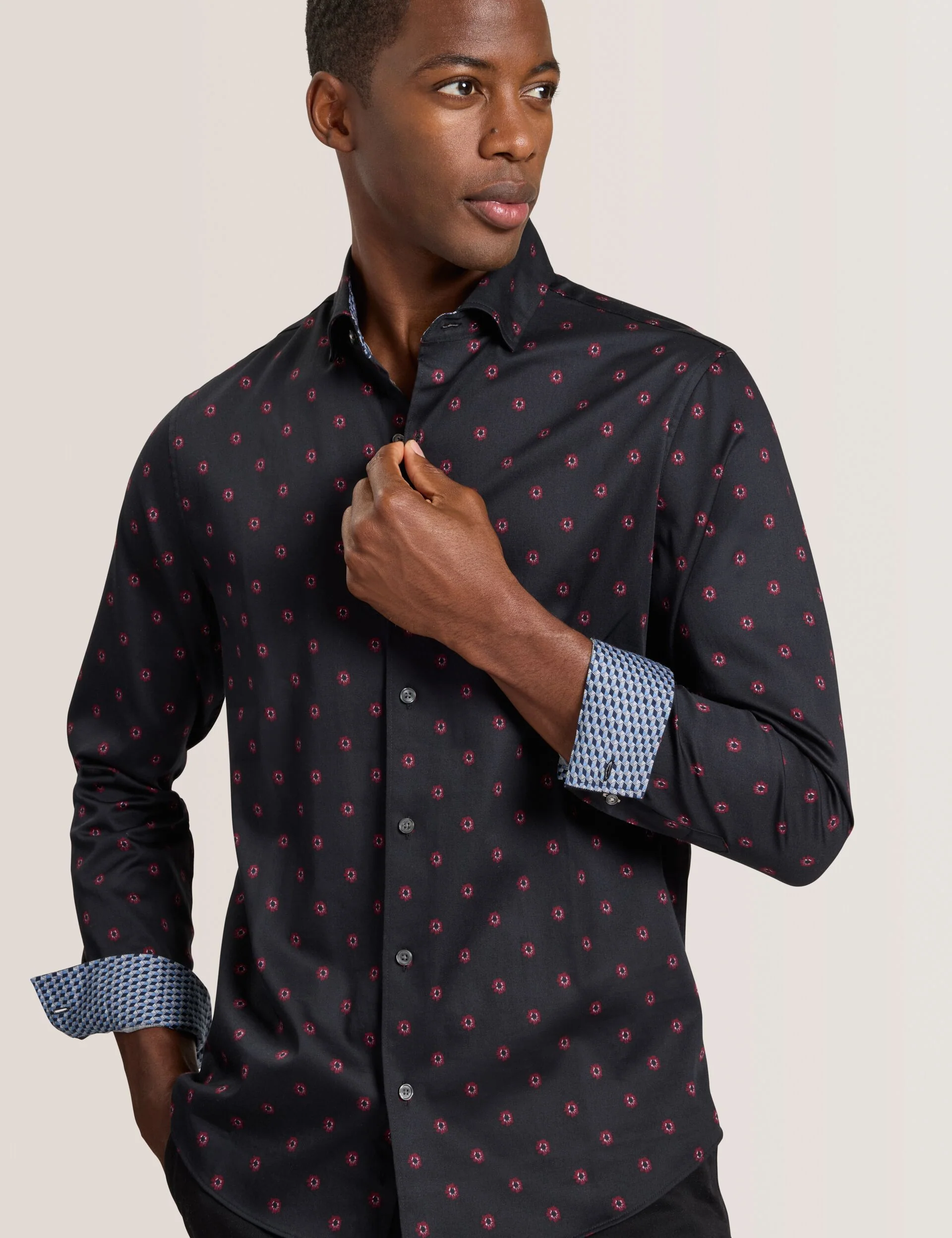 SOREN LONG SLEEVE DAISY PRINT SHIRT | BLACK - Image 5