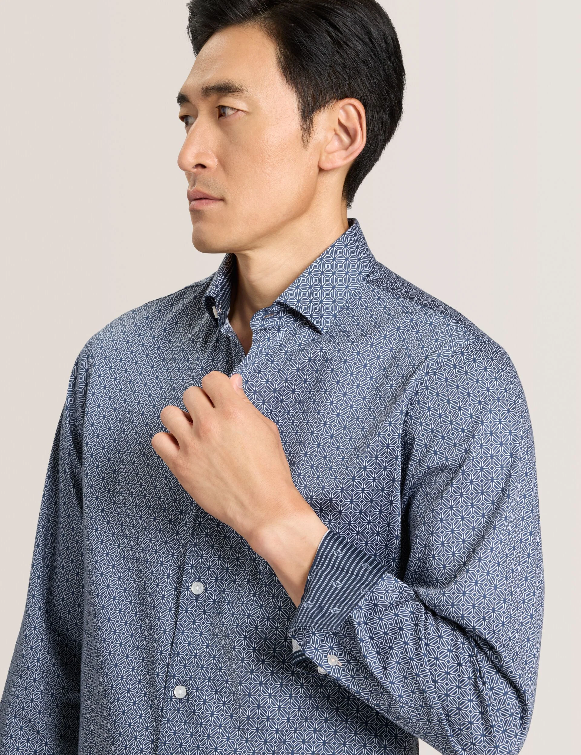 SOREN LONG SLEEVE CLAROT PRINT SHIRT | DARK DENIM - Image 5