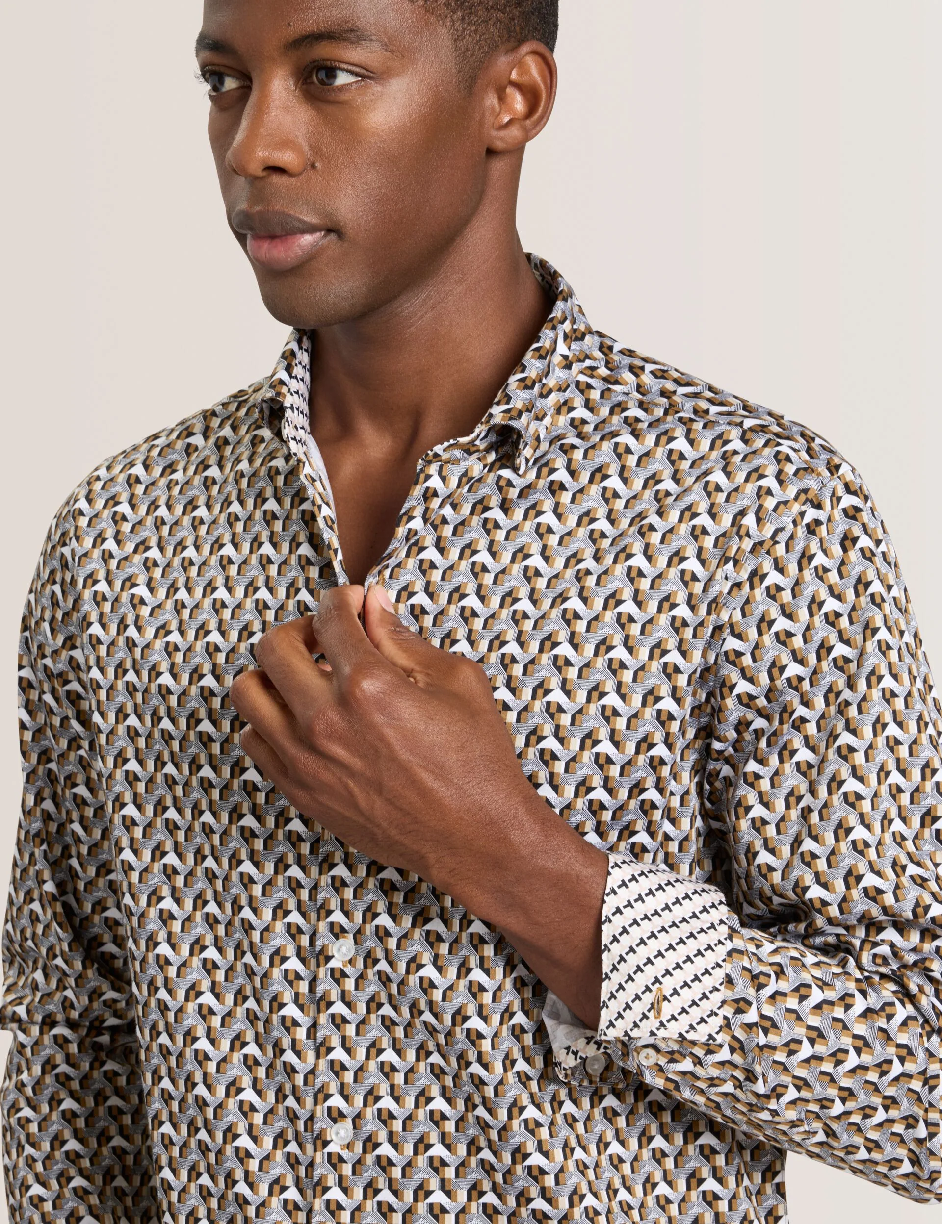 SOREN LONG SLEEVE ARCHIE PRINT SHIRT | DULL GOLD - Image 4