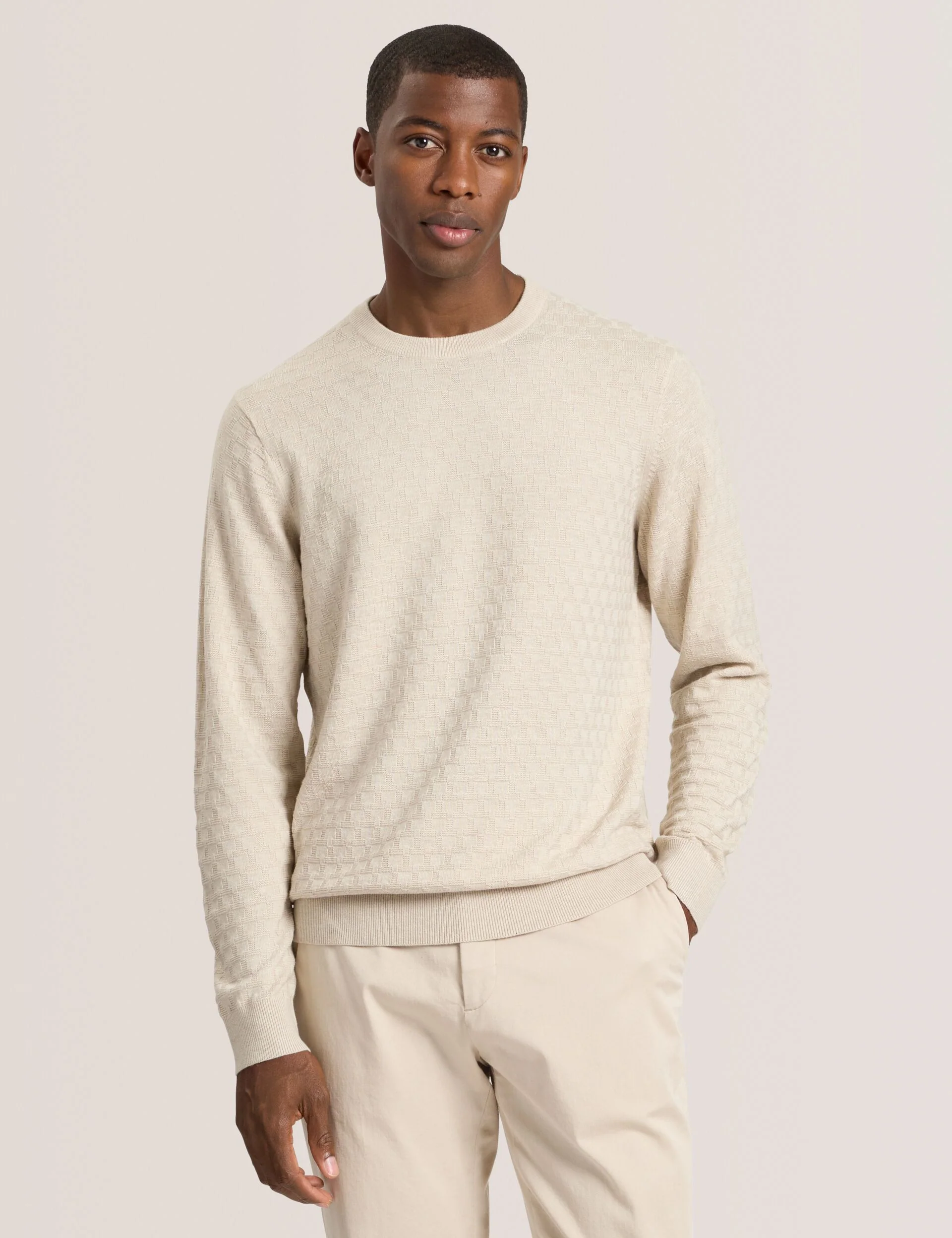 T STITCH LONG SLEEVE CREW NECK SWEATER | WHITE
