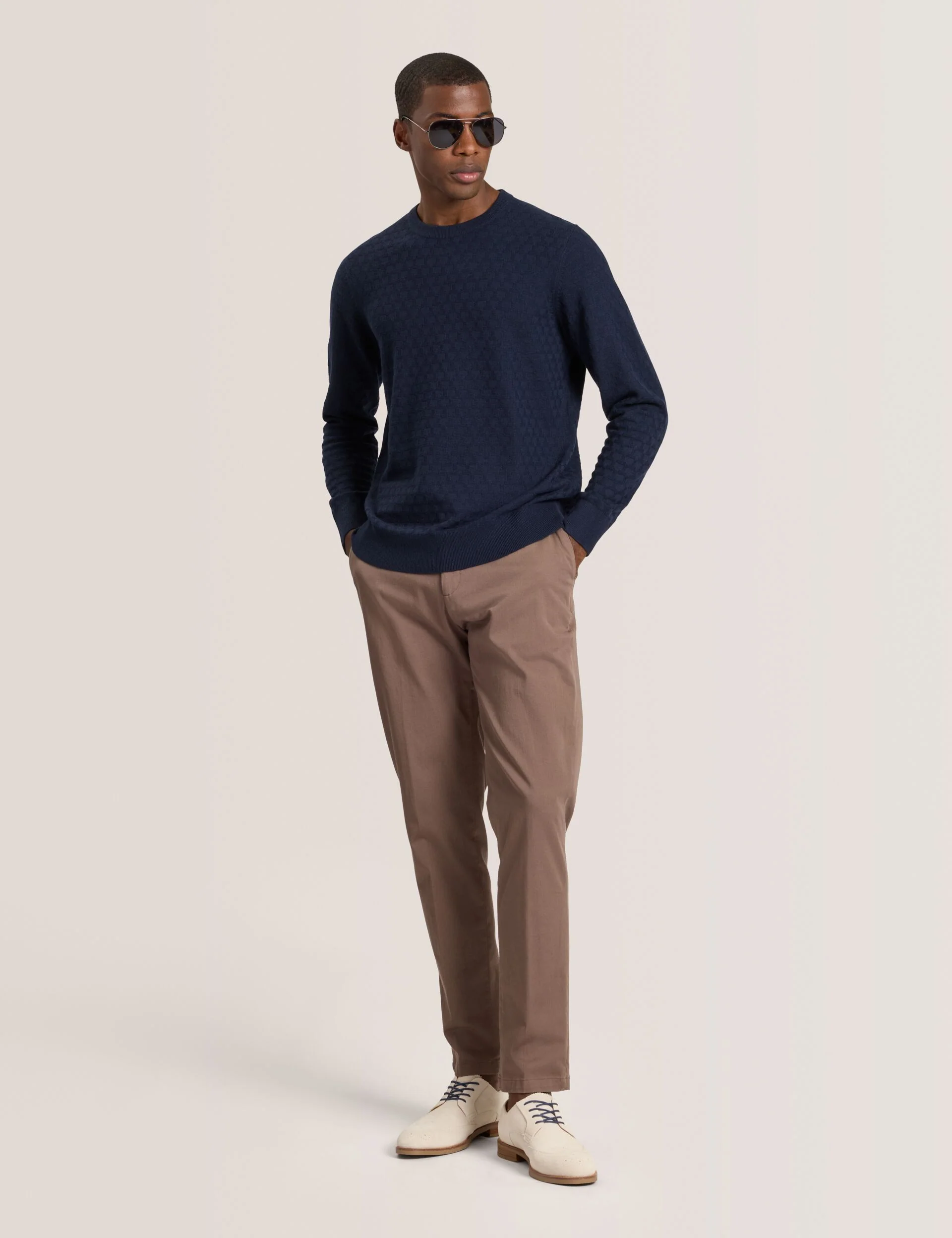 T STITCH LONG SLEEVE CREW NECK SWEATER | NAVY - Image 2