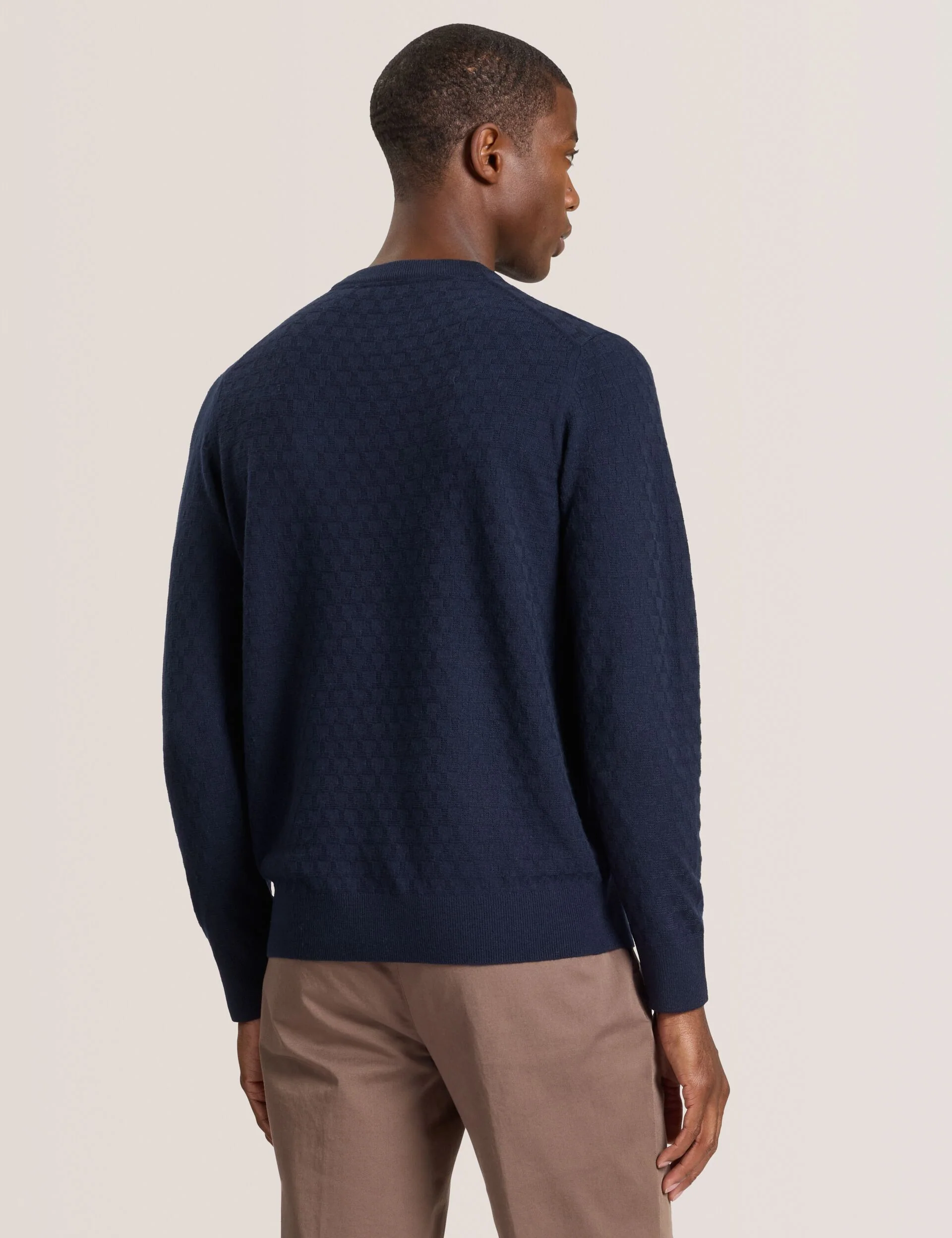 T STITCH LONG SLEEVE CREW NECK SWEATER | NAVY - Image 4