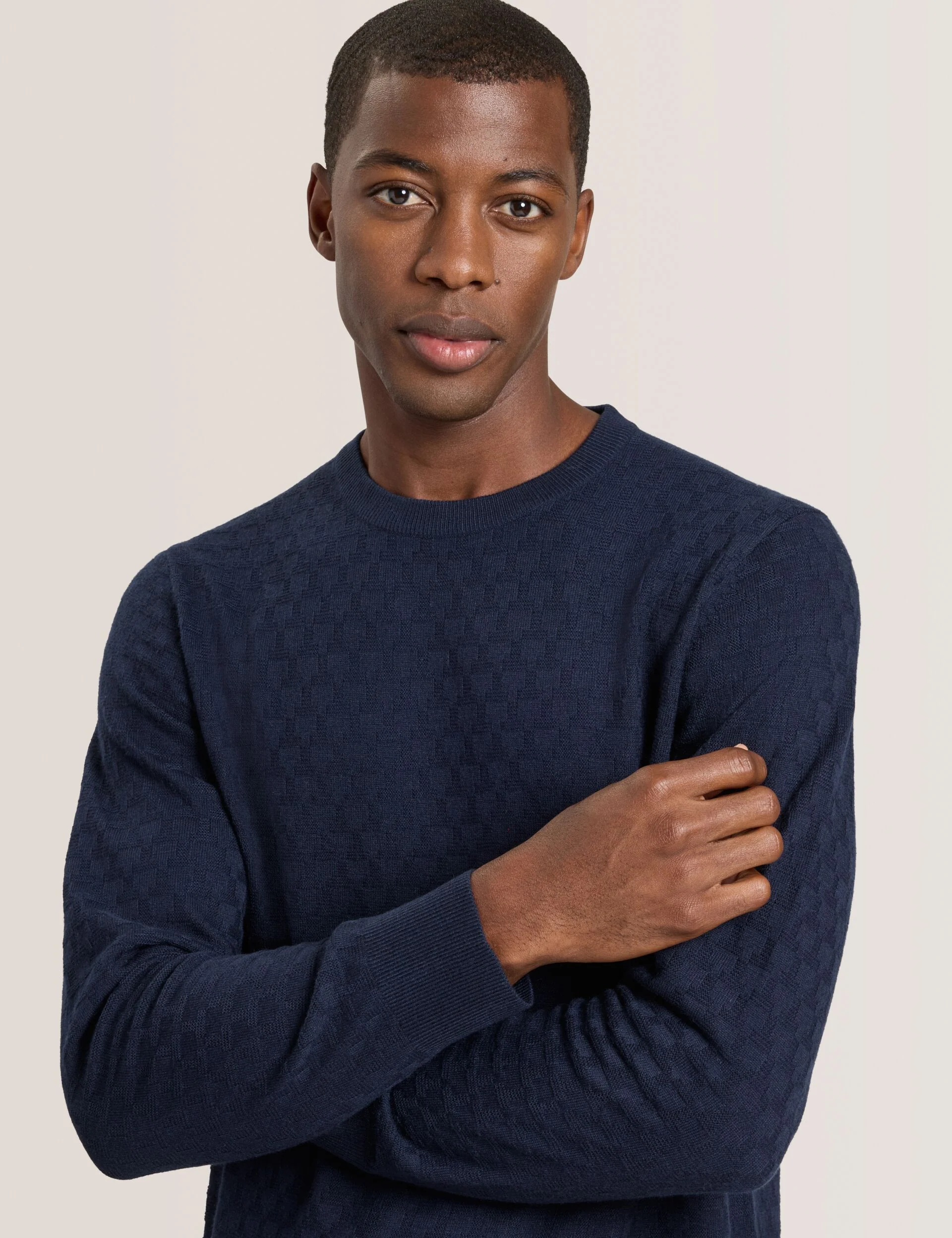 T STITCH LONG SLEEVE CREW NECK SWEATER | NAVY - Image 5