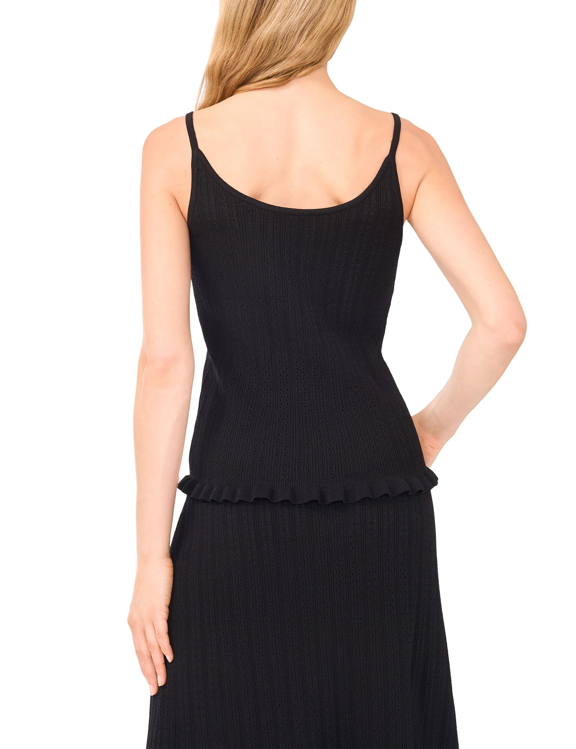 TRIM STRAP TANK TOP WITH POINTELLE & RIB | BLACK - Image 4