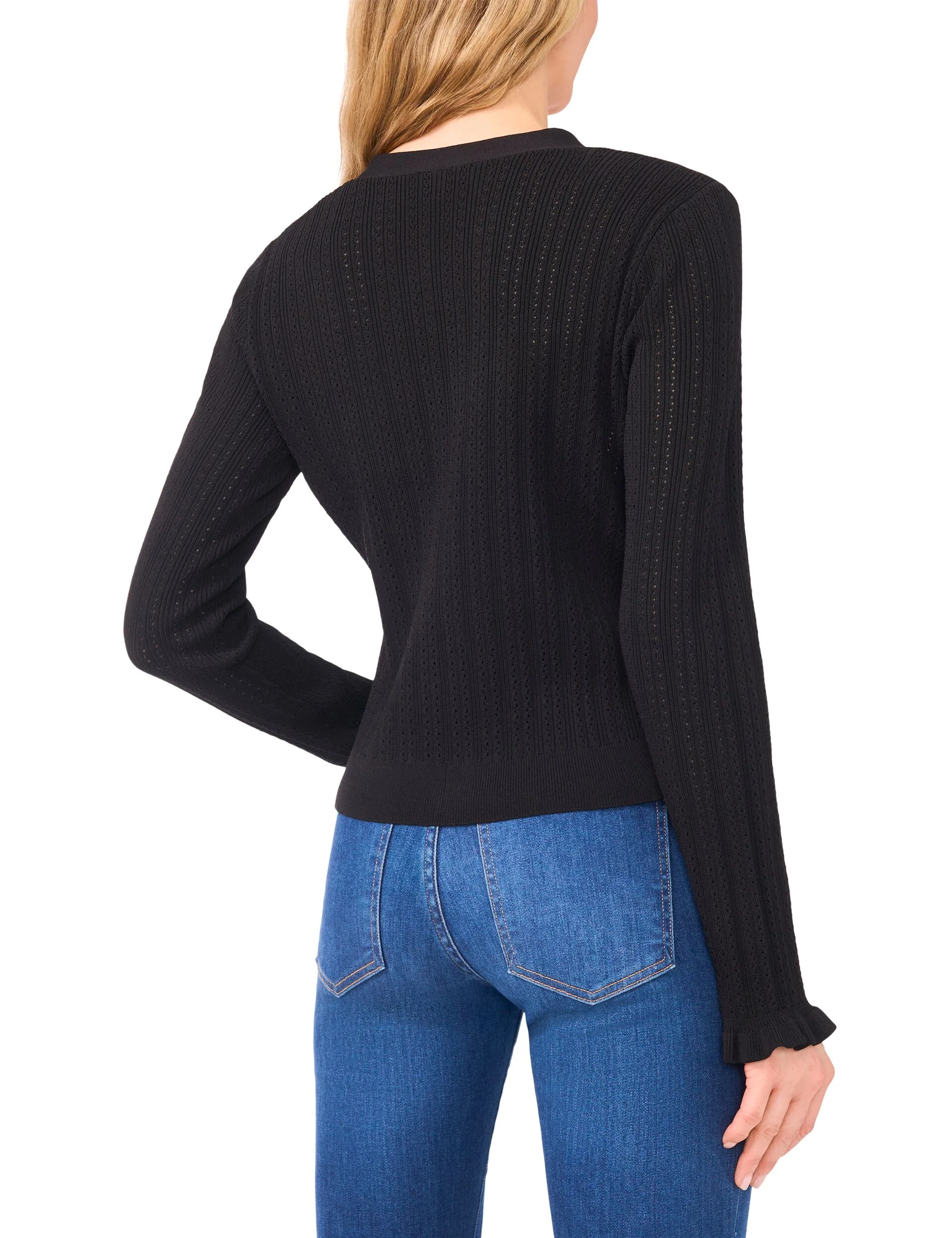 V-NECK CROP CARDIGAN WITH RIB | BLACK - Image 3