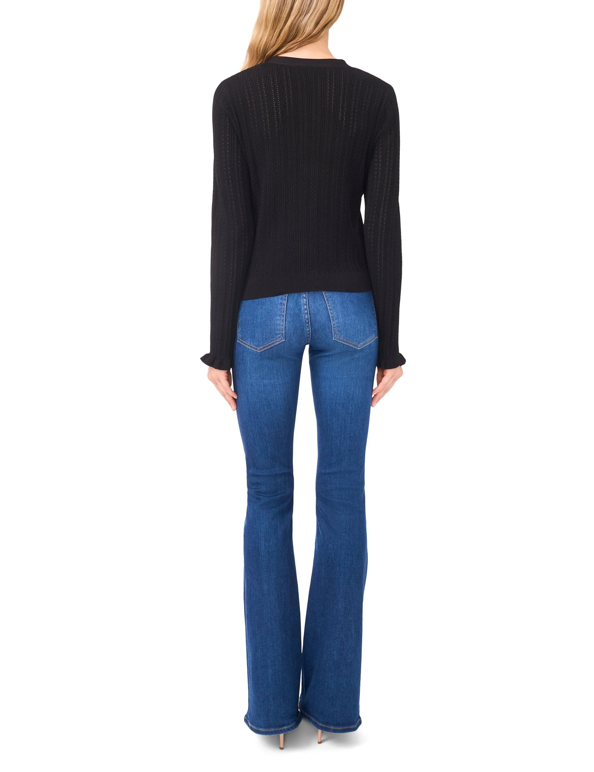 V-NECK CROP CARDIGAN WITH RIB | BLACK - Image 4