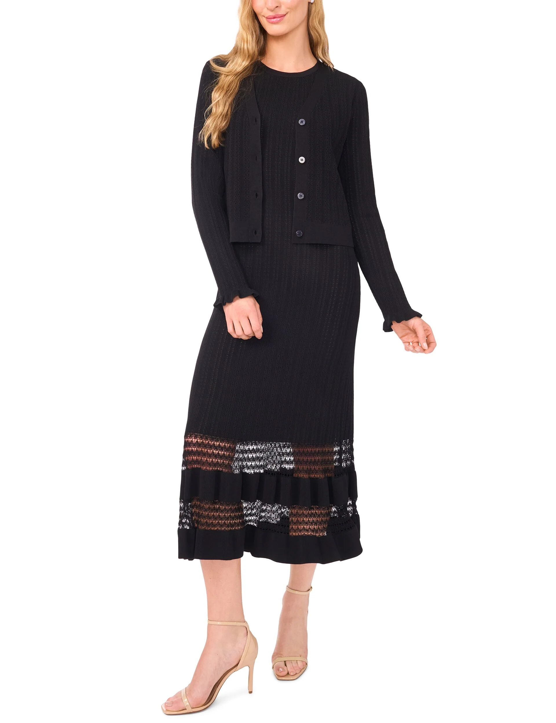V-NECK CROP CARDIGAN WITH RIB | BLACK - Image 6