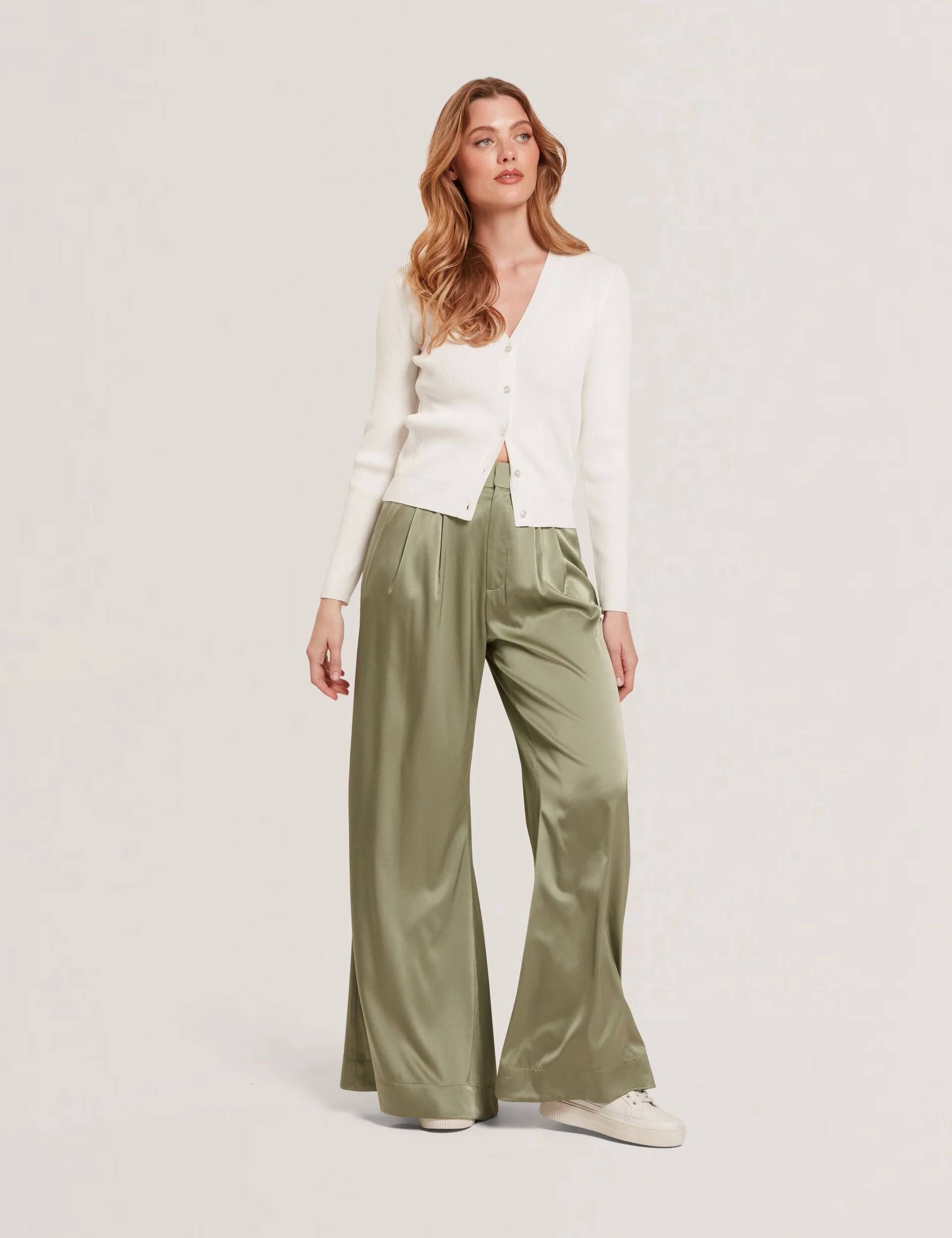 V-NECK CARDIGAN WITH RIB | IVORY - Image 4