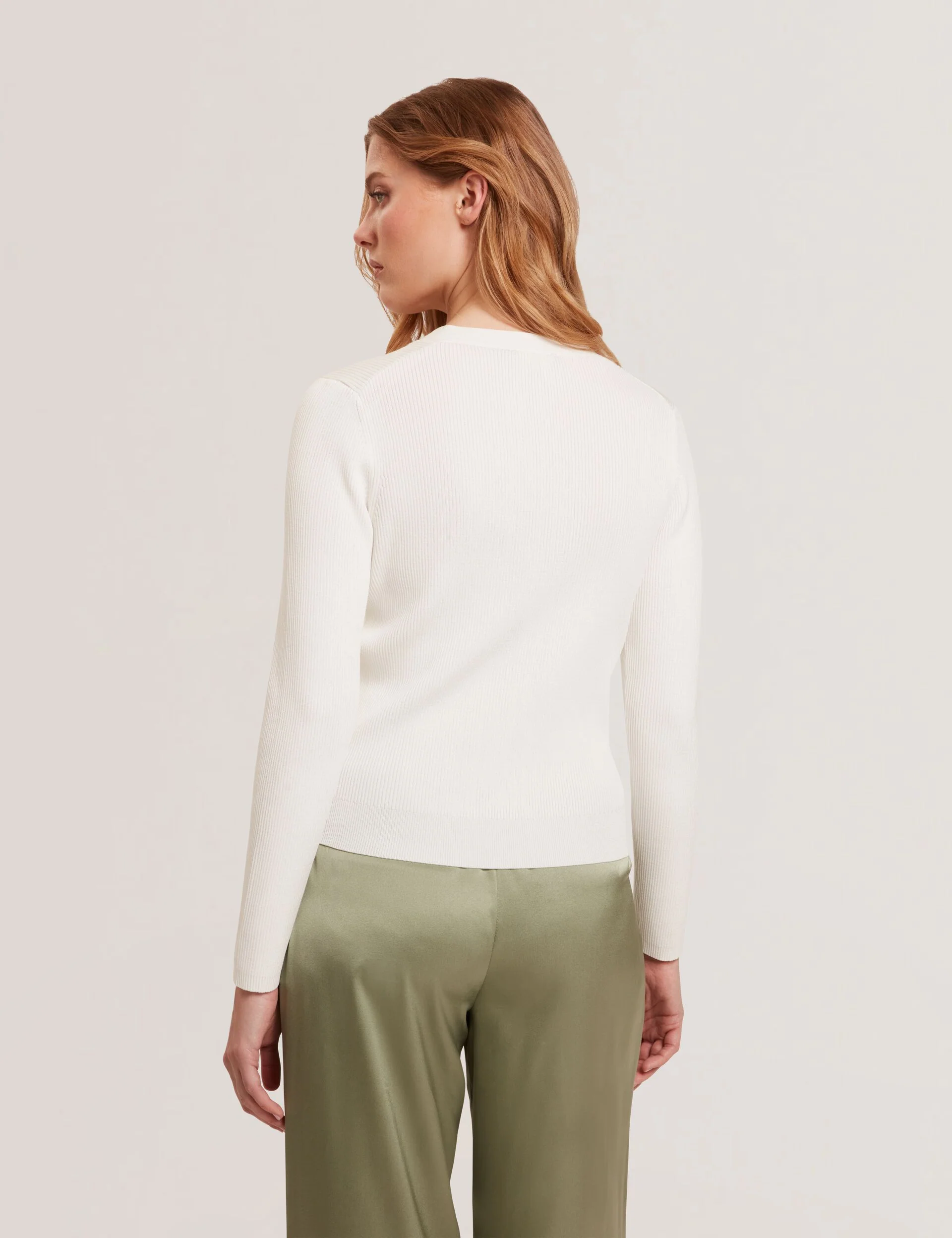 V-NECK CARDIGAN WITH RIB | IVORY - Image 6