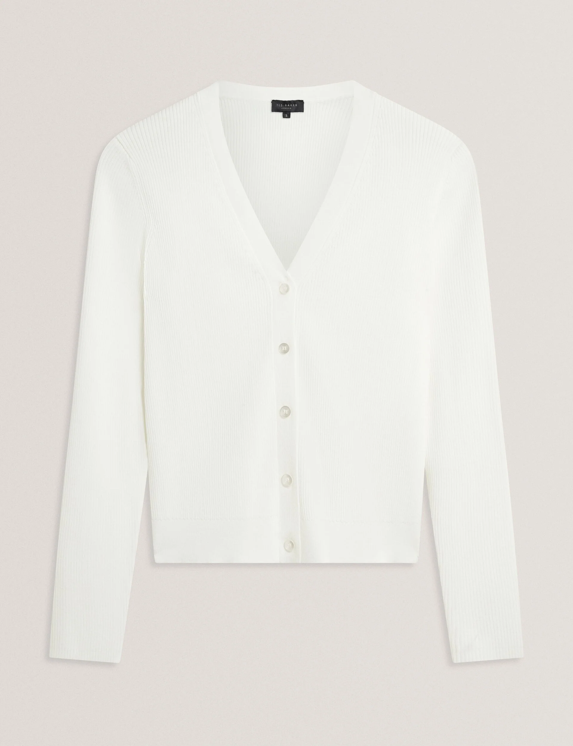 V-NECK CARDIGAN WITH RIB | IVORY - Image 8