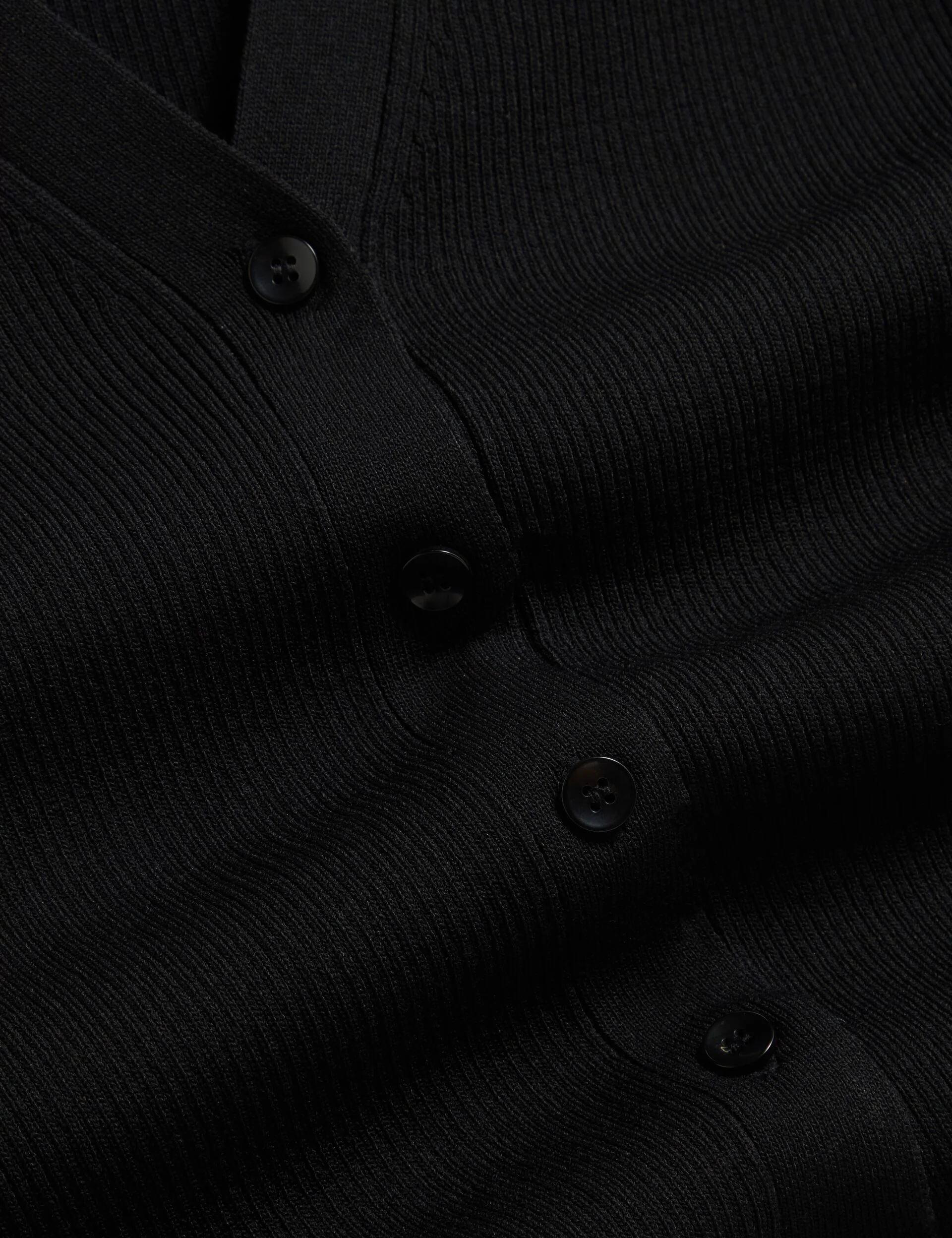 V-NECK CARDIGAN WITH RIB | BLACK - Image 3