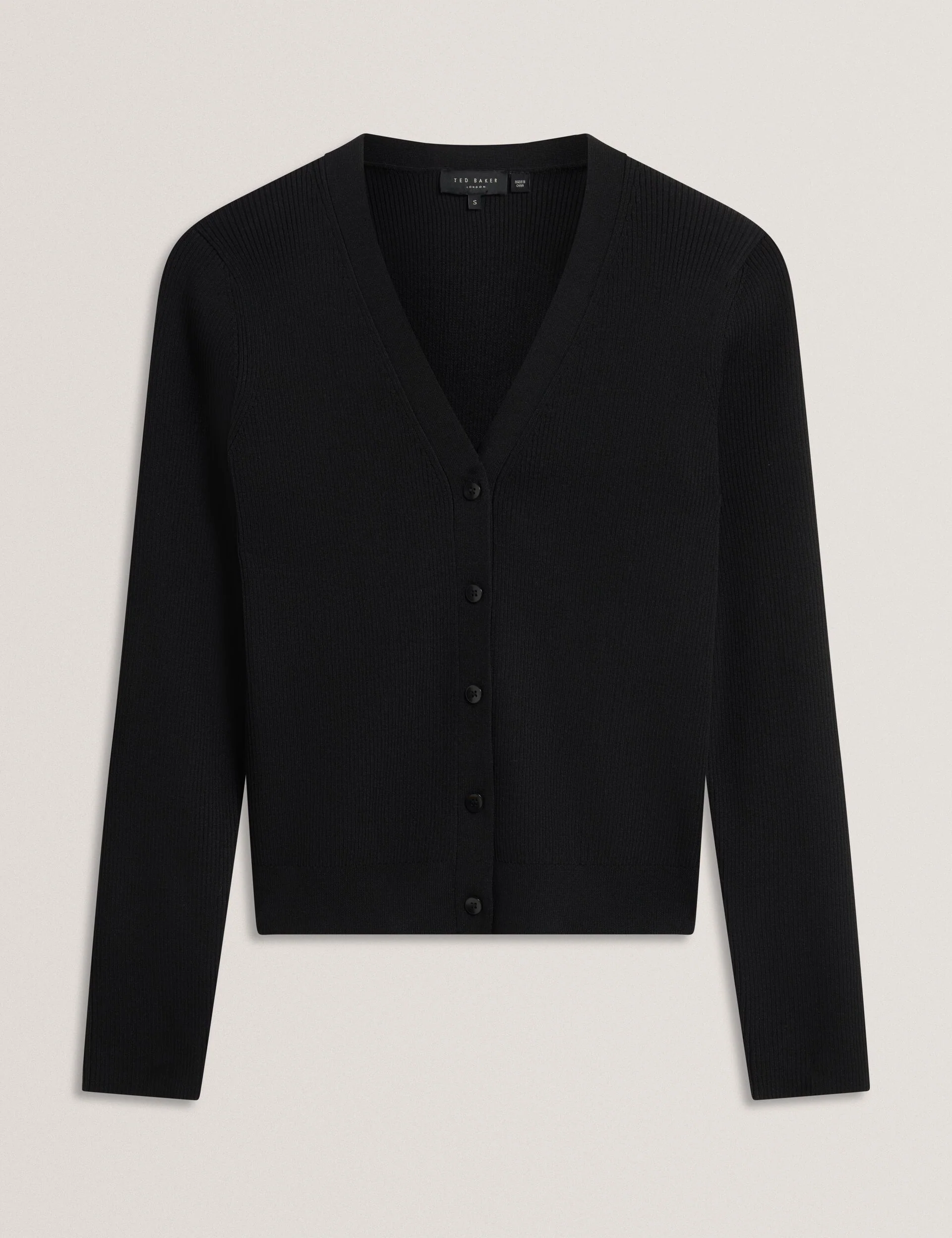 V-NECK CARDIGAN WITH RIB | BLACK - Image 8
